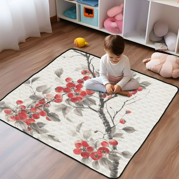 WOBOGO Malus Spectabilis Baby Playmats Extra Large Waterproof Rollable Activity Pads for Toddlers 50×50inch