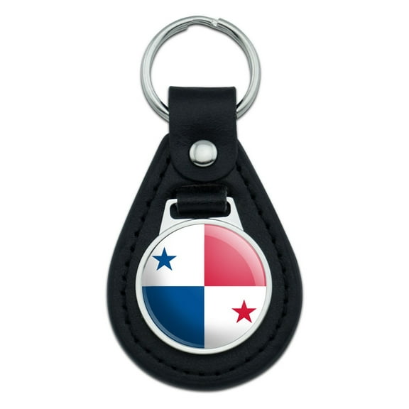 Panama National Country Flag Black Leather Keychain