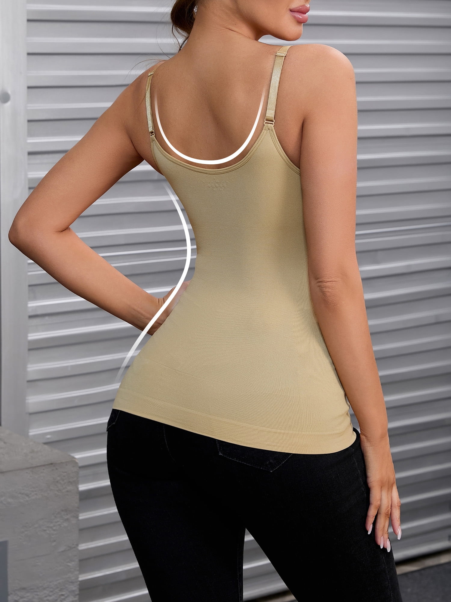 DARING DIVA Women's Slim Adjustable Straps Tummy Control Camisoles M Beige
