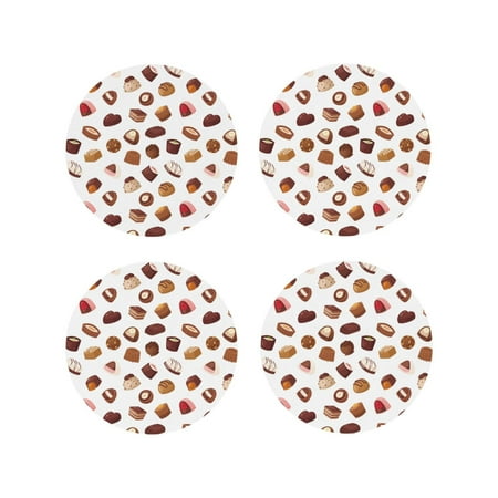 

Drink Coasters Set of 4 Dessert Chocolate Print Leather Coasters for Coffee Table Protector Heat Resistant Cute Coasters for Home Decor Housewarming Gifts Bar Kitchen 4 Inch Round Shape