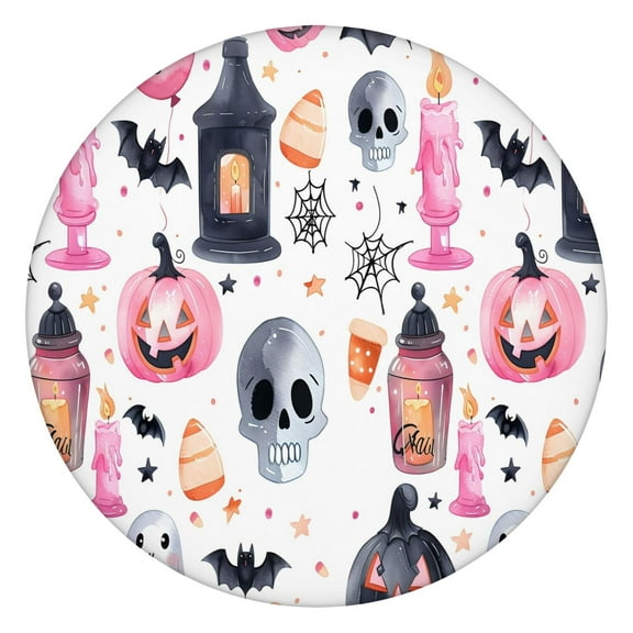 Skeleton and Spider Web Print Tablecloth - Elastic Edge Waterproof Halloween Themed Table Cover,44 inch Round Elastic Tablecloth