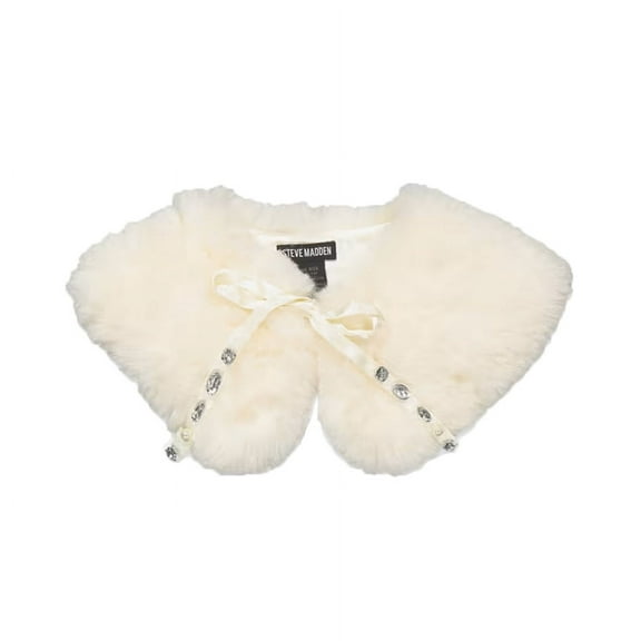 Steve Madden Women's Faux Fur Neck Collar with Rhinestone Ties, Winter White, One Size