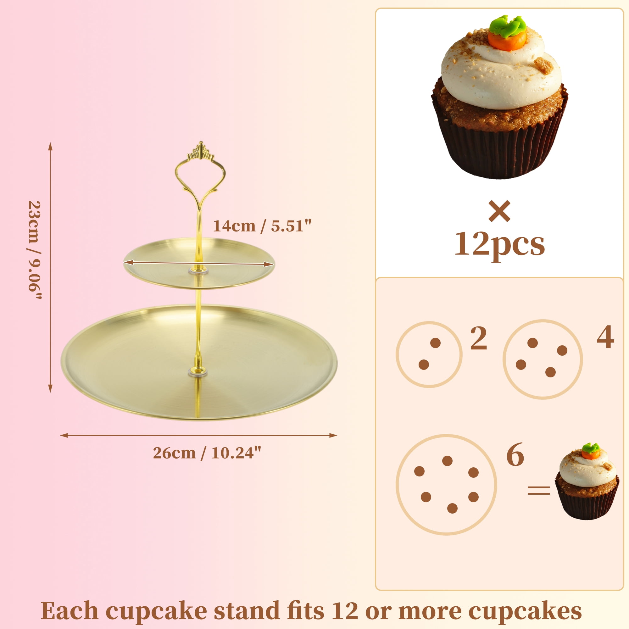 Unique Bargains 2 Tier Dessert Cupcake Stand Holder for Donuts Fruits Gold Tone