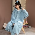 thumbnail image 5 of MKndvns Adults Winter Coral Velvet Hooded Robe Loungewear Cartoon Flannel Dressing Gown Animal Pajamas Ladies Warm Nightgowns Blue, 5 of 7