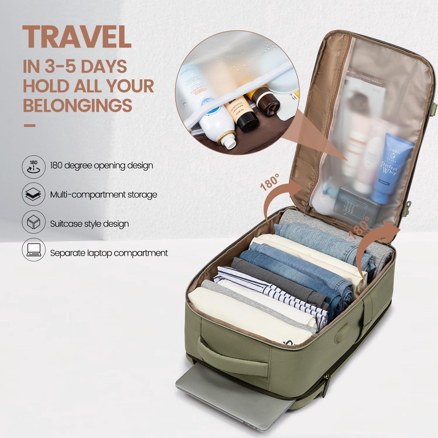 Lovevook Travel Backpack, 40L Carry-on Luggage Backpack Airplane Approved Size, Person Item Bag Business Weekender Overnight Bag with 3 Cubes