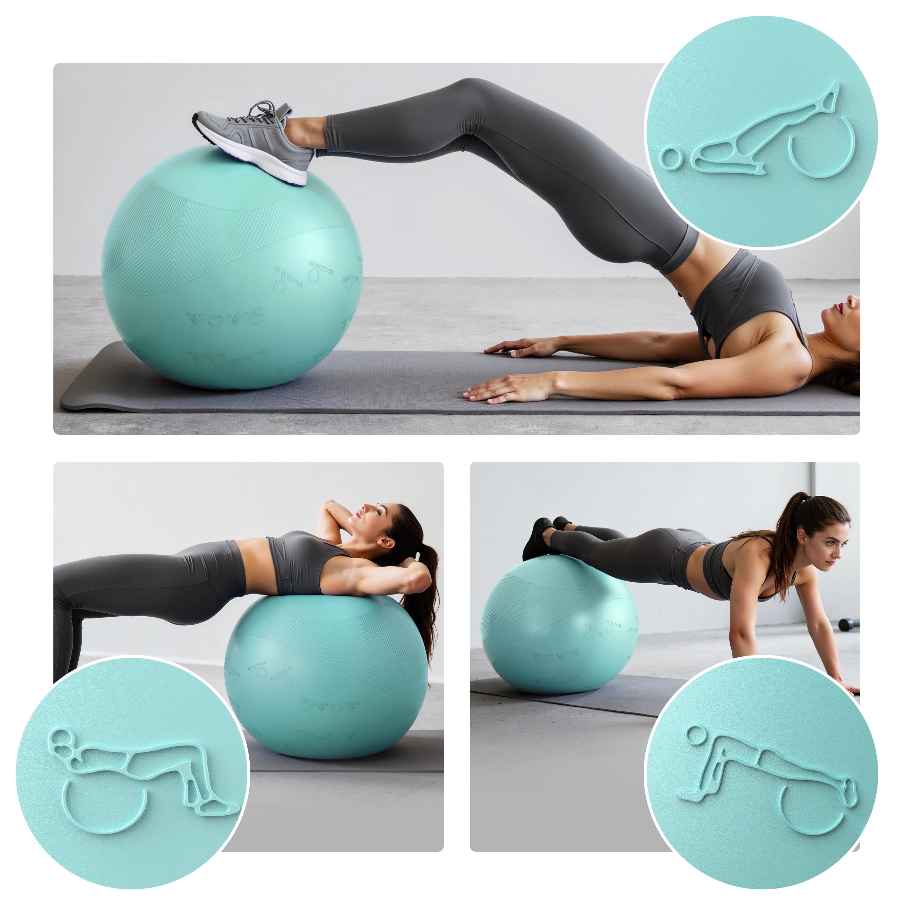 FITMIND Thick Exercise Ball with Embossed Pattern, 25in, Hand Pump, Anti-Burst, Cyan