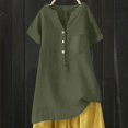 thumbnail image 3 of Linen Top, Yigetop Linen Blouse Summer Beach Short Sleeve V Neck Button Down Top Casual Tunic Loose Shirt 2025 Linen Tops for Women Army Green L, 3 of 4
