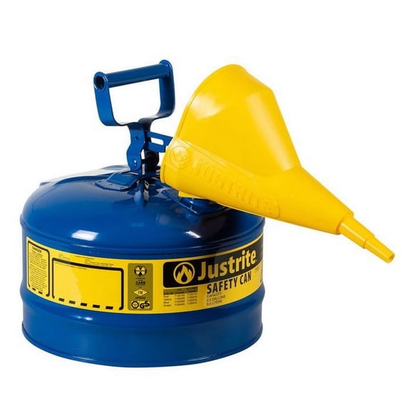 Justrite 7125310 Type I Steel Safety Can for Kerosene, with Funnel, 2.5 gallon, Blue - #7125310