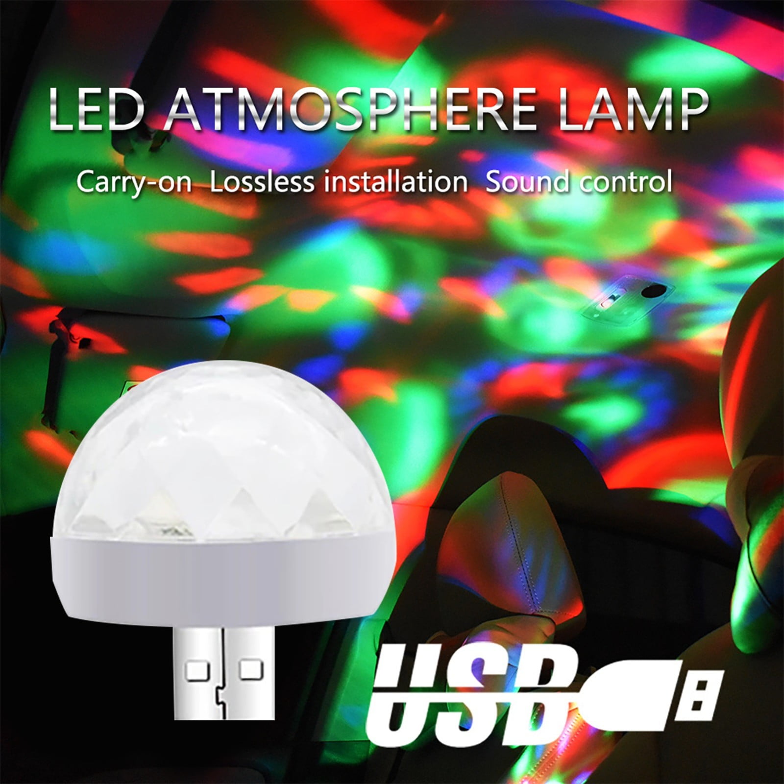 Car Auto Lamp USB Light DJ RGB Mini Colorful Music Sound Light USB-C  Holiday Party Karaoke Atmosphere Lamp Welcome Light 