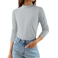 thumbnail image 4 of Women's Thermal Fleece Base Layer Top, Semi-Turtleneck Long Sleeve Shirt, Soft Warm Lining T-Shirt, Comfortable Slim Fit Layering Essential, Autumn Winter Inner Wear Light Ashy XXXXL, 4 of 7