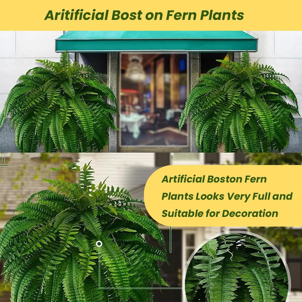2026 New UV Resistant Lifelike Artificial Boston Fern, Faux Boston Ferns for Outdoor Planter Large, 38/60/88 Leaves Silk Ferns Hanging Baskets for Porch Window Home Decor