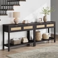 thumbnail image 2 of SICOTAS 39.4 Inch Wide Rattan Console Table Set of 2 with 2 Drawers & Shelf, Boho Entryway table with Large Storage Capacity for Entrance Way, Hallway, Living Room - Black Oak, 2 of 7