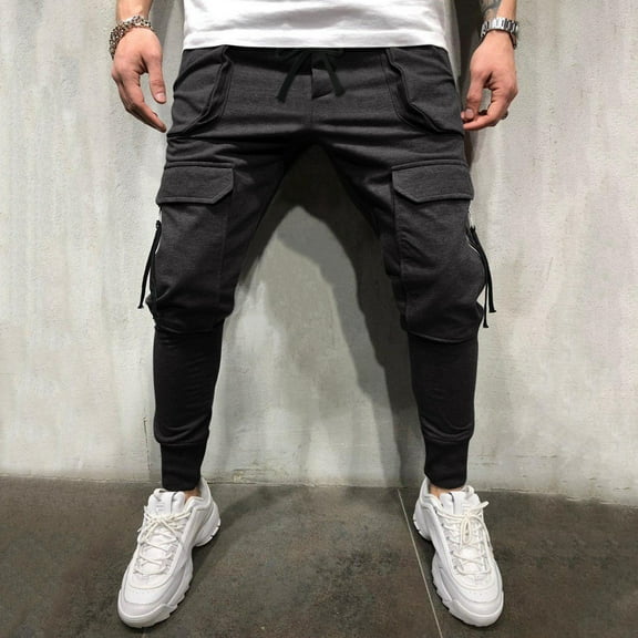 Pxiakgy jeans for men Casual Men's Drawstring Zipper Sweatpants Men's Mid-waist Pocket Trousers Men's pants Men Gym Pants Black   L