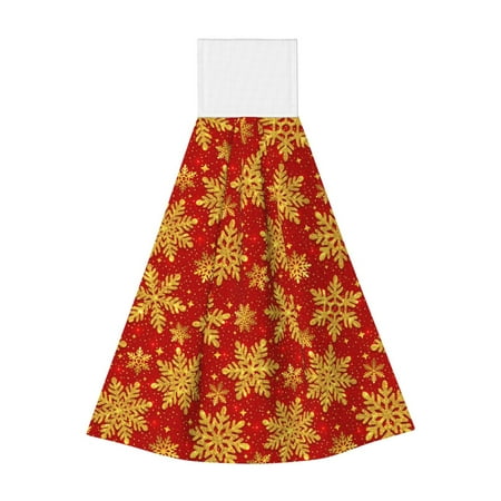 

Sikiie Christmas With Gold Snowflakes Hand Towel with Loop Hanging Towel Absorbent Tie Towels for Kitchen Tea Bar Bathroom Decor
