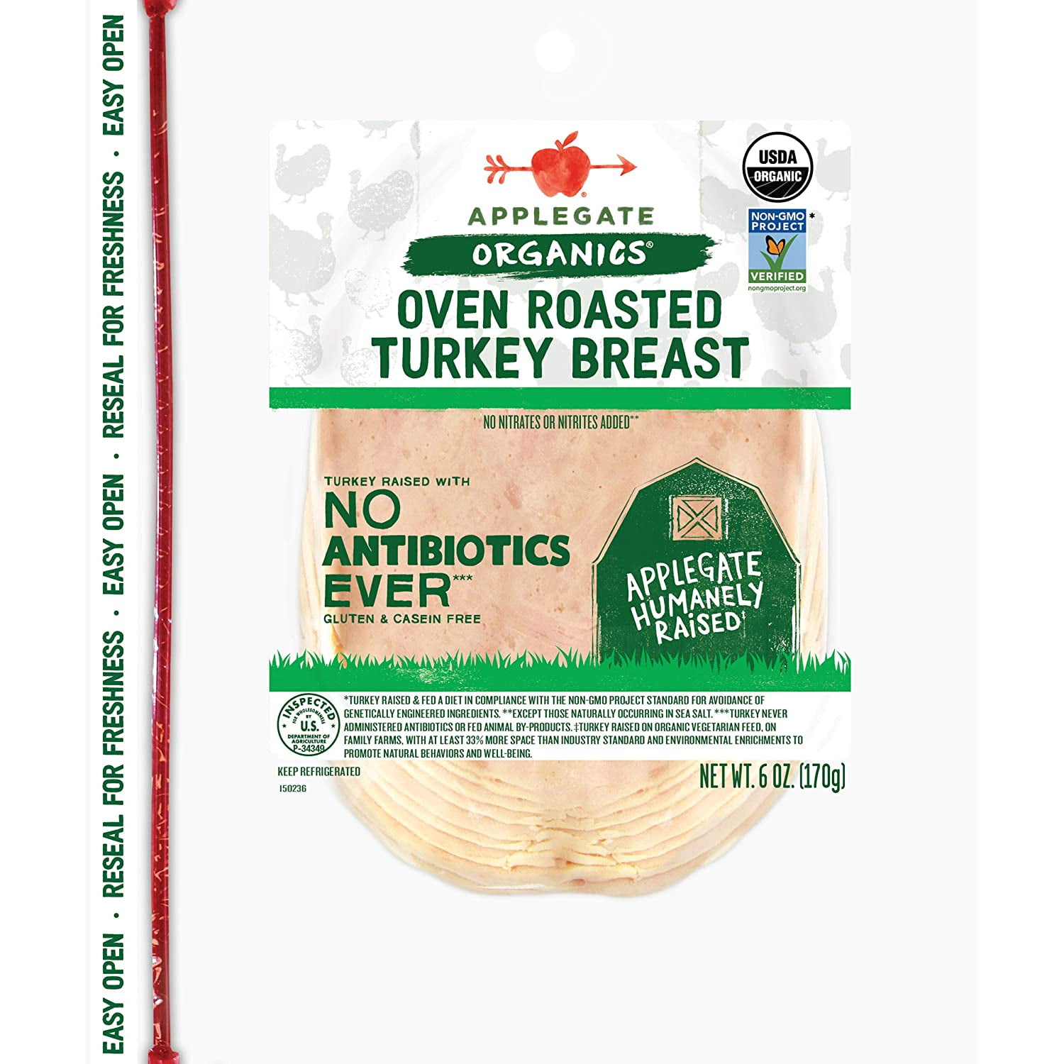 (12 Pack)Applegate Organics Oven Roasted Turkey Breast, 6 oz.