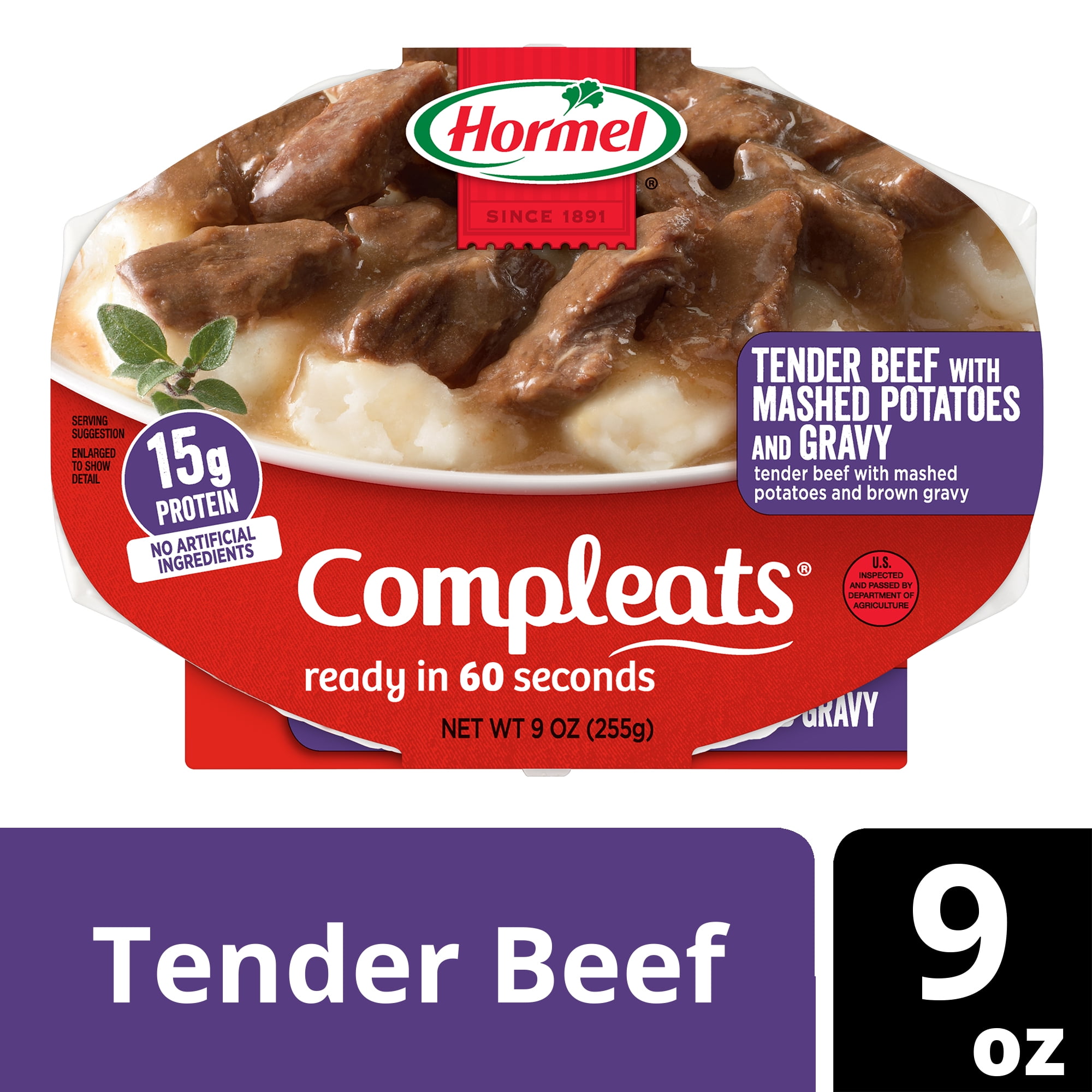 HORMEL COMPLEATS Tender Beef With Mashed Potatoes & Gravy Microwave Tray, 9 oz