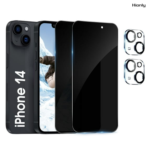 [2 2 Pack] Hionly Compatible with iPhone 14 Privacy Screen Protector with Camera Lens Protector