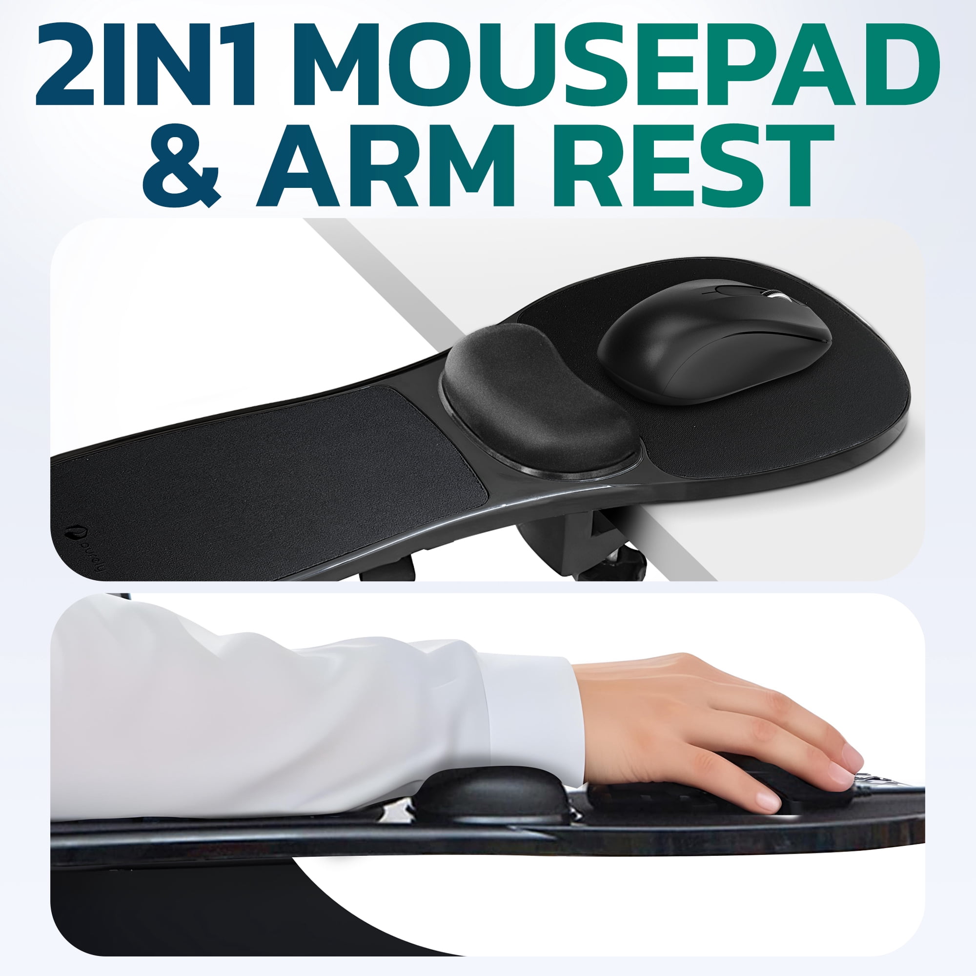 Purely 5920 Ergonomic Arm Rest Mouse Pad for Desk & Chair, 180° Adjustable Arm Wrist Support & Computer Desk Arm Extender, Suitable for Office and Home, Black