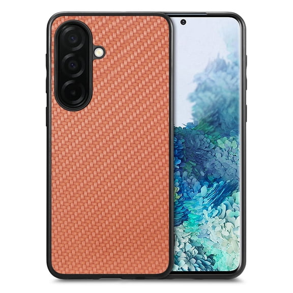 for Samsung Galaxy S26 Plus Case, Carbon Fiber Leather Slim Protective Cover, Full Protection Strong Impact Resistance Smartphone Protection for Samsung Galaxy S26 Plus, Brown