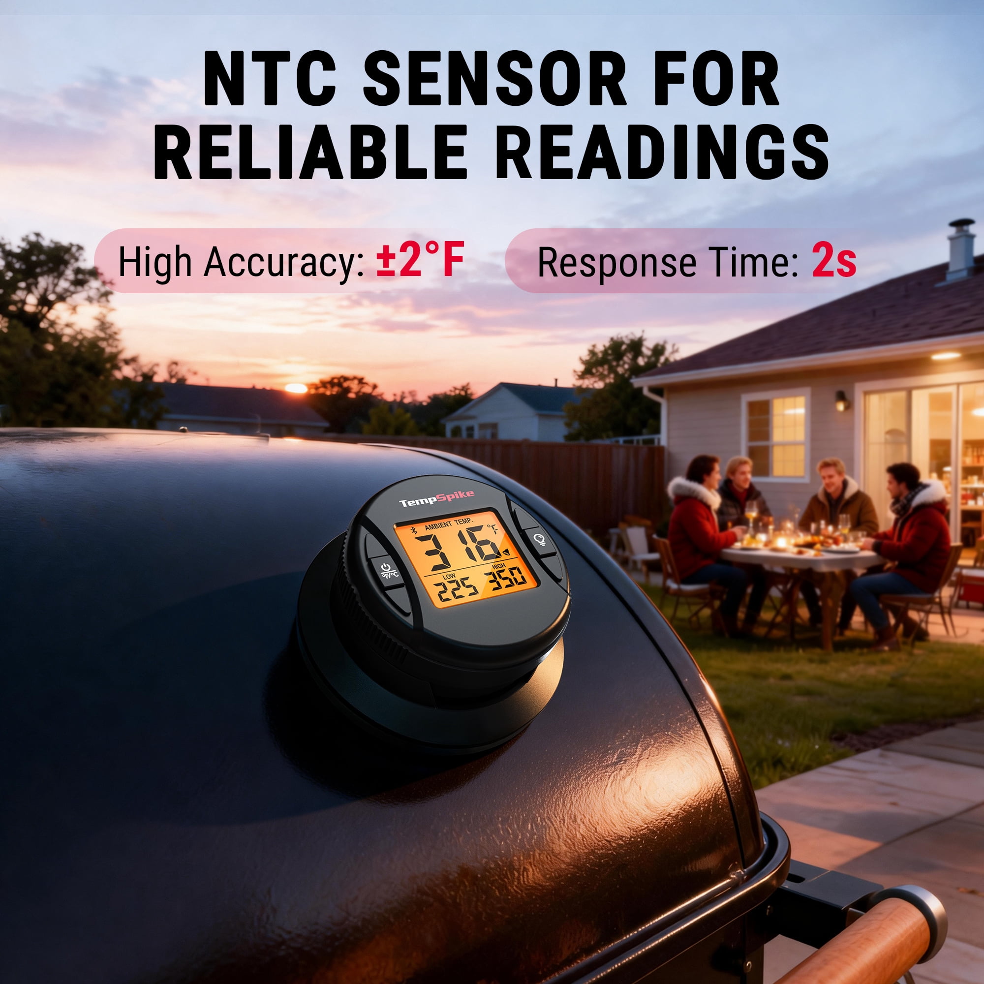 TempSpike Grill Gauge - Wireless Bluetooth Grill Thermometer, 450ft Range, Upgrade Any Grill or Smoker to Smart