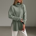 thumbnail image 2 of Women's Ribbed Tunic Sweater Oversized Turtleneck Long Sleeve Pullover (Army Green, L), 2 of 5