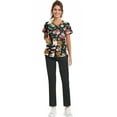 thumbnail image 5 of WTOBBY Women's Plus Size Short Sleeve Printed Scrubs Set with Pockets, V-Neck, Animal Floral Print, 2-Piece Nursing Uniform, Medical Workwear for Caregivers,Multicolor 2XL, 5 of 6