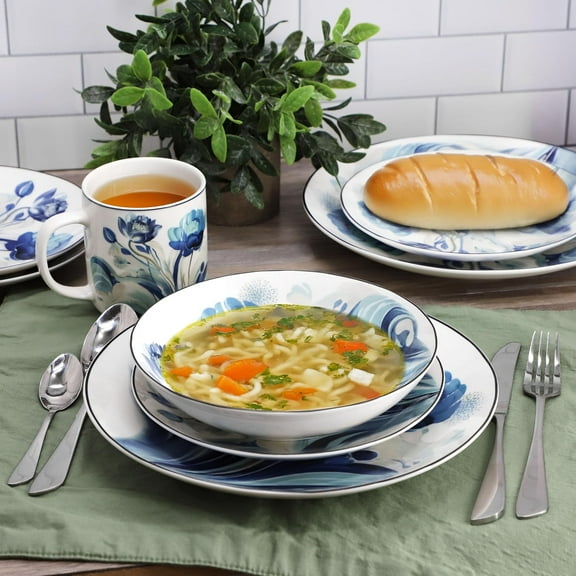 Peony Garden 16 Piece Abstract Floral Round Porcelain Dinnerware Set