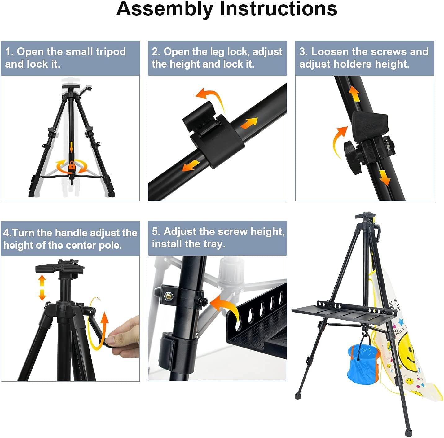 Easel Stand, 20" to 61" Adjustable Artist Easel for Adults, Aluminum Tripod Canvas Stand with Tray, Portable Painting Easel for Tabletop & Floor Displaying, Black