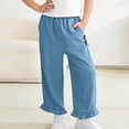 thumbnail image 4 of Mwjwdo Big Kids Girls Lyocell Denim Flare Pants, Thin Tencel Jeans with Bow Lace Trim, Elegant Wide Leg Long Trousers for Summer Dark Blue 9 Years, 4 of 7