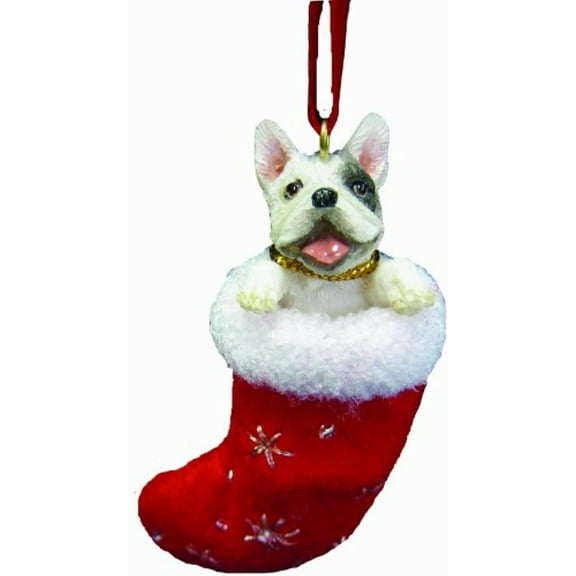 French Bull Dog Stocking Ornament with "Santa's Little Pals" Hand Painted