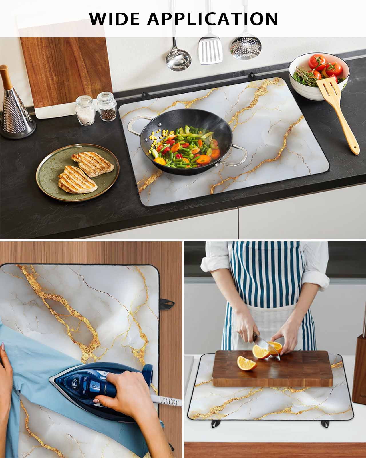nqOlkjepod Large Induction Cooktop Protector Mat 36"x21", White Gray Marble Stove Top Covers for Electric Stove, Modern Abstract Golden Texture Art Stove Burner Cover Mats, Glass Top Stove Cover