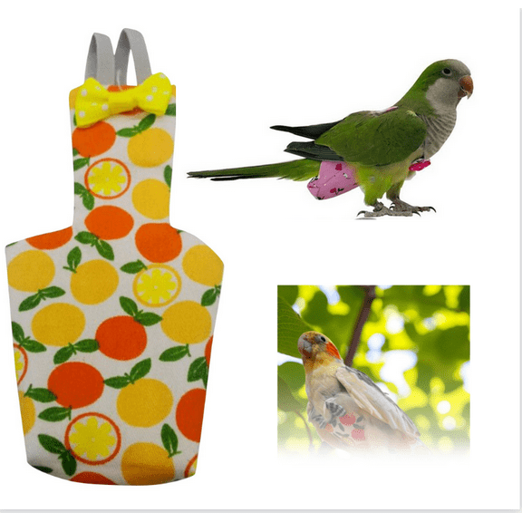 Bird Diaper, Washable Bird Diaper, Reusable Flight Suit with Waterproof Inner for Pet Birds, Cute Diapers for Parrots Conure Cockatiel - Yellow, M