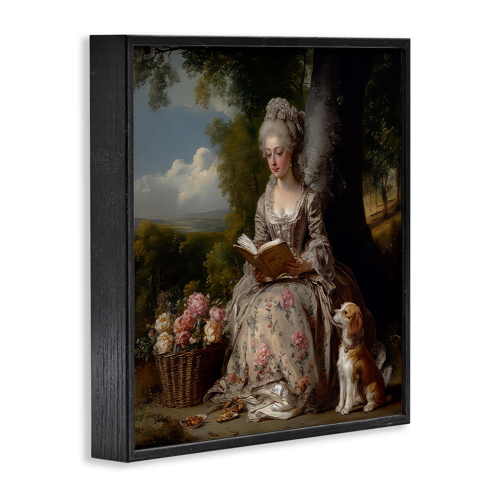 Stupell Industries Rococo Lady with Dog Black Framed Giclee Art, design by The Wands Want