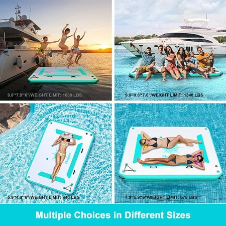 FBSPORT Inflatable Floating Dock Mat, 8ft Inflatable Water Platform Swim Deck with None-Slip Surface,Floating Platform for Pool Beach Ocean