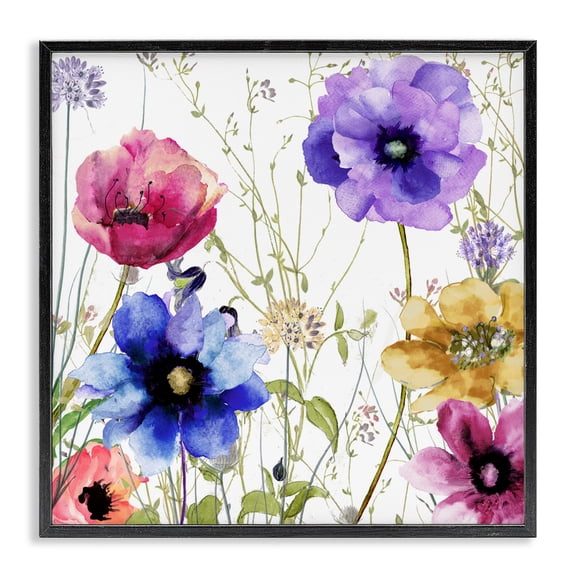 Modern Spring Garden Flowers Black Framed Giclee Art, design by Sasha