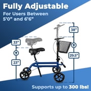 KneeRover Steerable Seated Kneescooter - Seated Mobility Walker with Gel Seat & Leg Rest, Blue