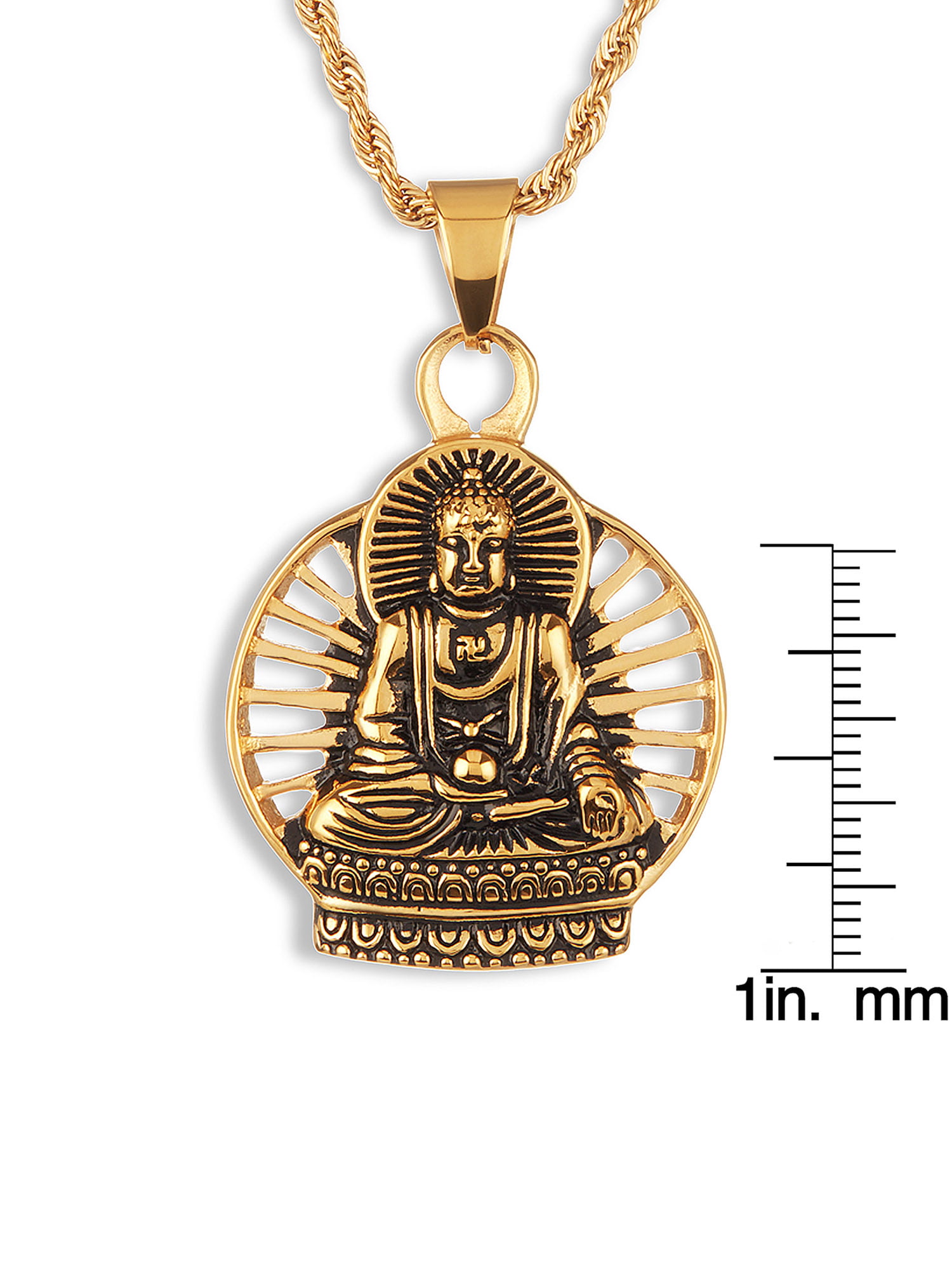 Details about   Cz Buddha Pendant Gold Stainless Steel Necklace Round Box Link Chain 