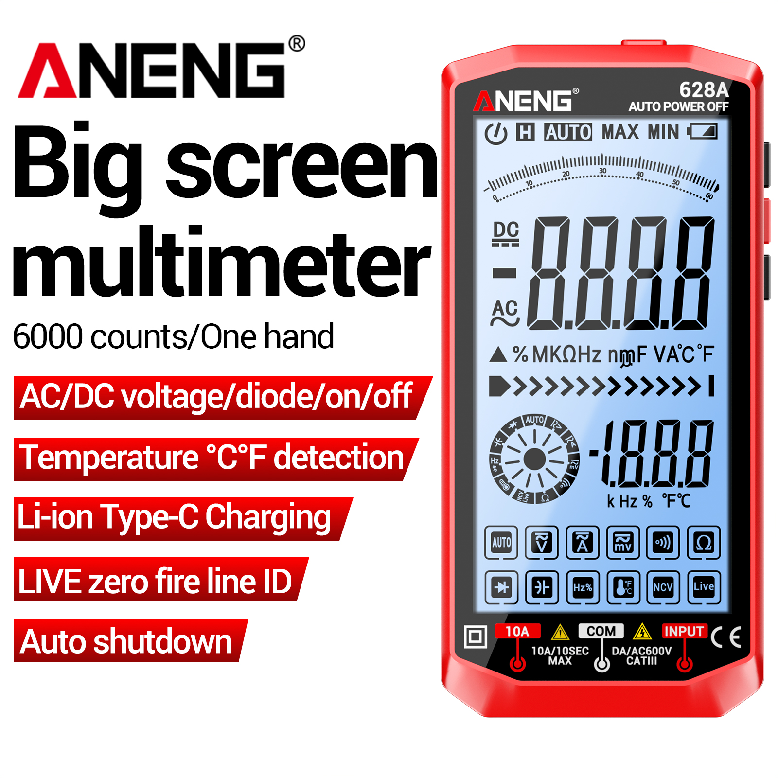 ANENG Digital Multimeter 628A 4.5" Large Backlit Screen