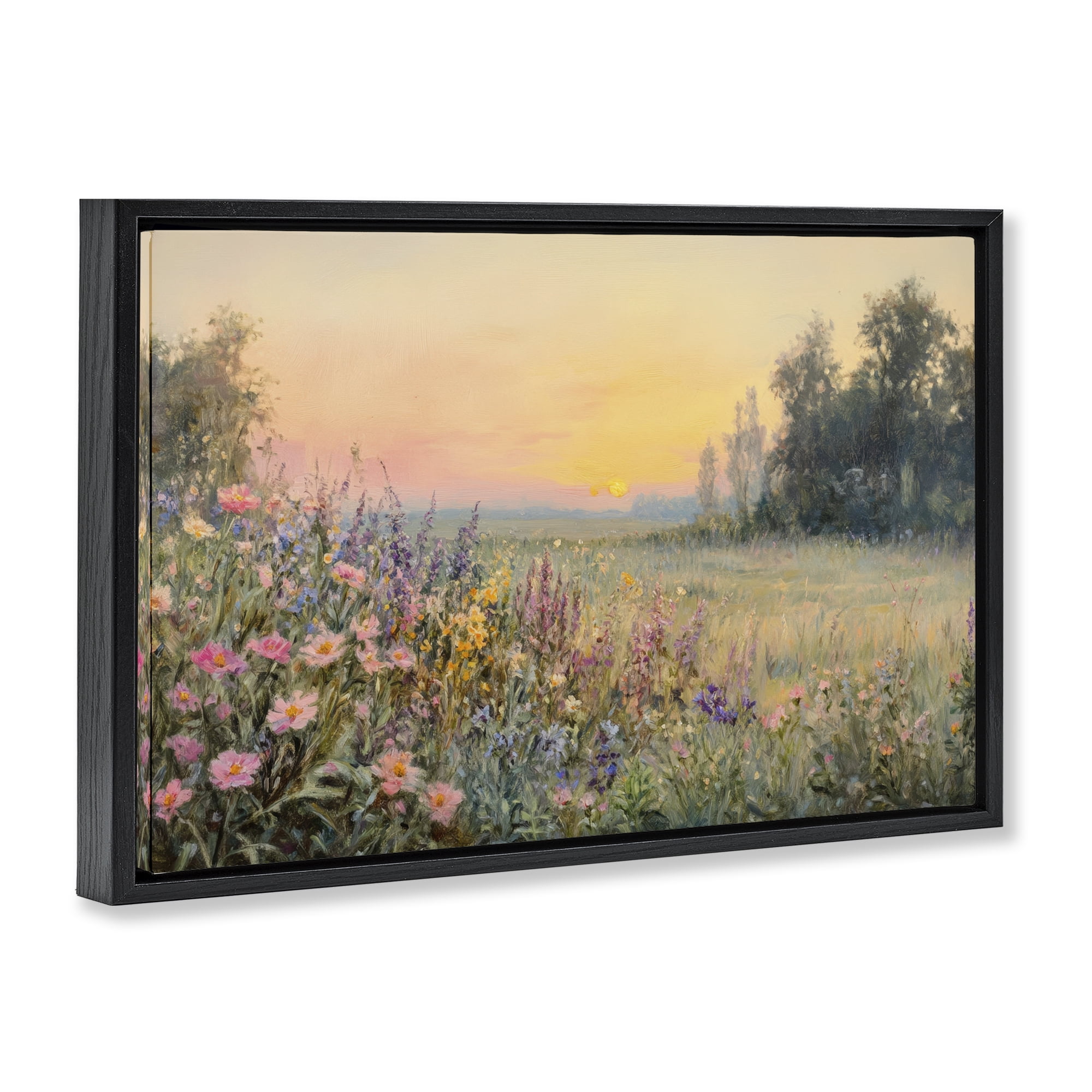 Stupell Industries Serene Twilight Meadow Black Framed Floater Canvas Wall Art, design by Petal Prints Design