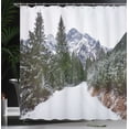 thumbnail image 3 of Ambesonne Mountain Shower Curtain, Snowy Trees and Road Print, 69"Wx70"L, Reseda Green and Chocolate, 3 of 4