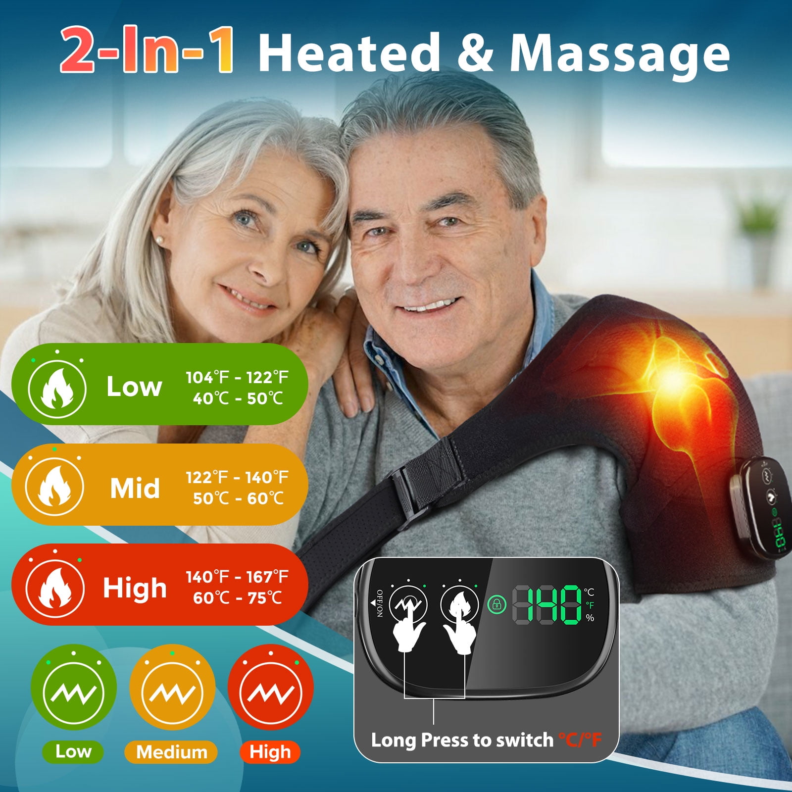 Shoulder Heating Pad Touch Screen Controller Heated Shoulder Wrap, Smart Shoulder Brace Massager for Muscle Fatigue and Pain