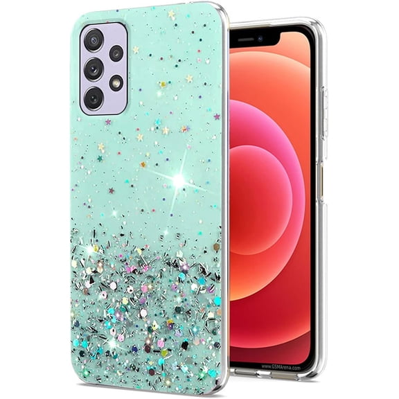 Phone Case for Samsung A32 5G Case Glitter Pink Glossy Sparkle, Soft Cute Samsung Galaxy A32 5G Case Clear Silicone Slim Cover Transparent Aesthetic (Samsung A32 5g, Green)