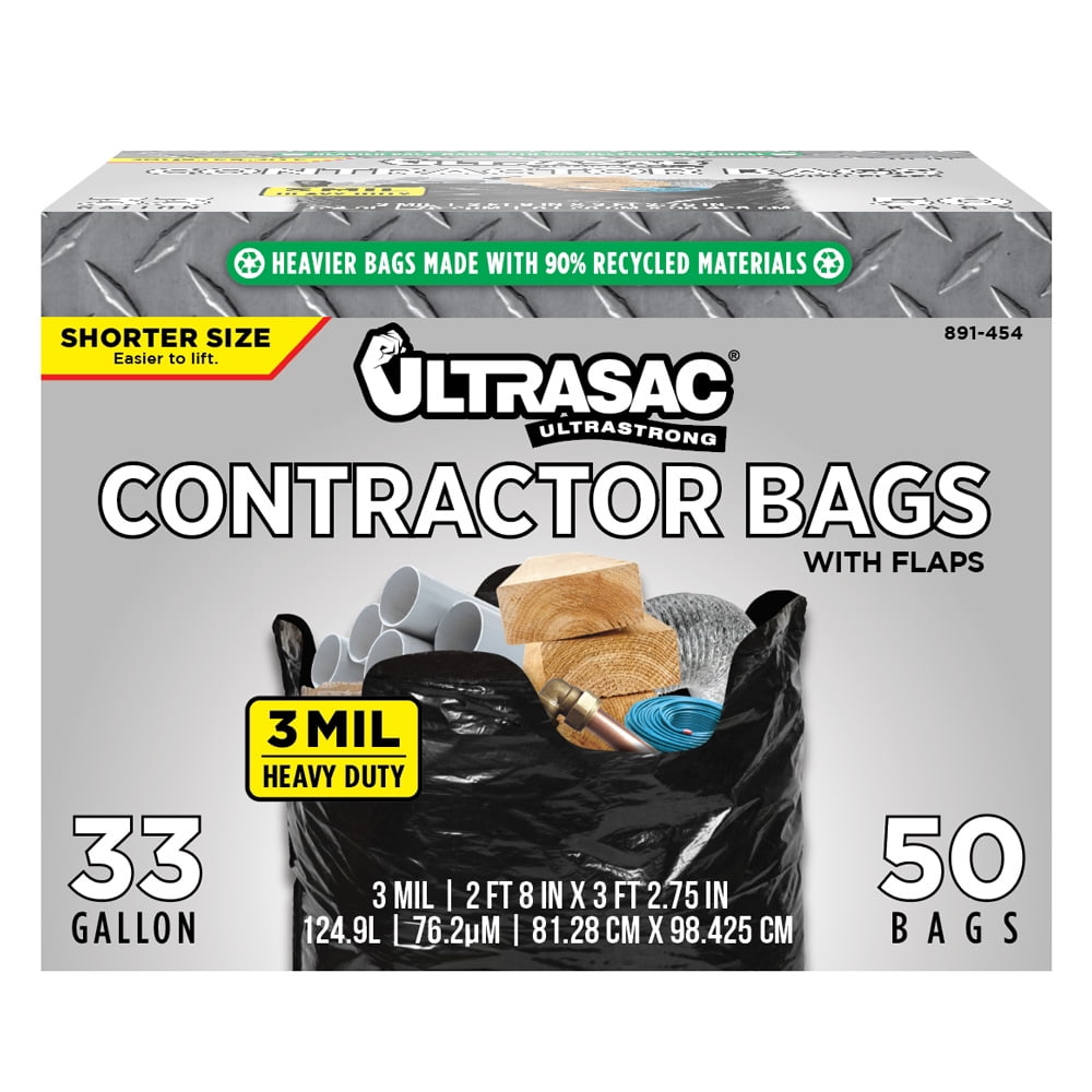 Contractor Trash Bags (50 Pack/w Ties) Heavy Duty 3 MIL Thick, 32