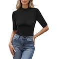 thumbnail image 5 of ANRABESS Mock Neck Tops for Women Ribbed Knit Half Sleeve Fitted Tee, Soft Stretch Dressy Casual Shirt, 5 of 11