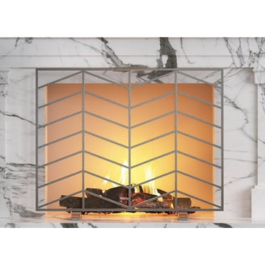 Fire Beauty Single Panel Handcrafted Wrought Iron Mesh Chevron Fireplace Screen, Fire Spark Guard for Living Room, Bedroom Decor(Pewter)