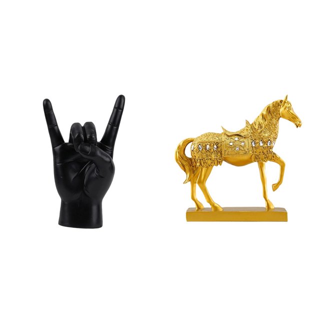Estatua de resina con gesto de roca, escultura de caballo moderna, obra de arte creativa con mano y , adecuada para regalar, decoración del hogar,