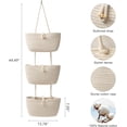 thumbnail image 2 of Over the Door Hanging Basket, 3-Tier Woven Cotton Wall-Mounted Storage Organizer Bag Decorative Hanging Nursery Baskets - Jute, 2 of 7