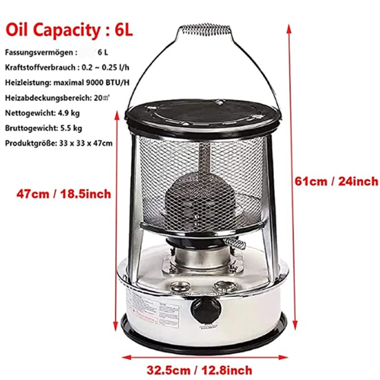 Kerosene Heaters for Indoor Use,Kerosene Heater, 9000BTU Heating power,20㎡  Heating Range,Portable Heater for Indoor and Outdoor, Camping and Fishing  (Black,6L) - Walmart.com