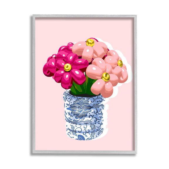 Stupell Industries Balloon Bouquet in Vase Abstract Painting Gray Framed Art Print Wall Art, 24 x 30