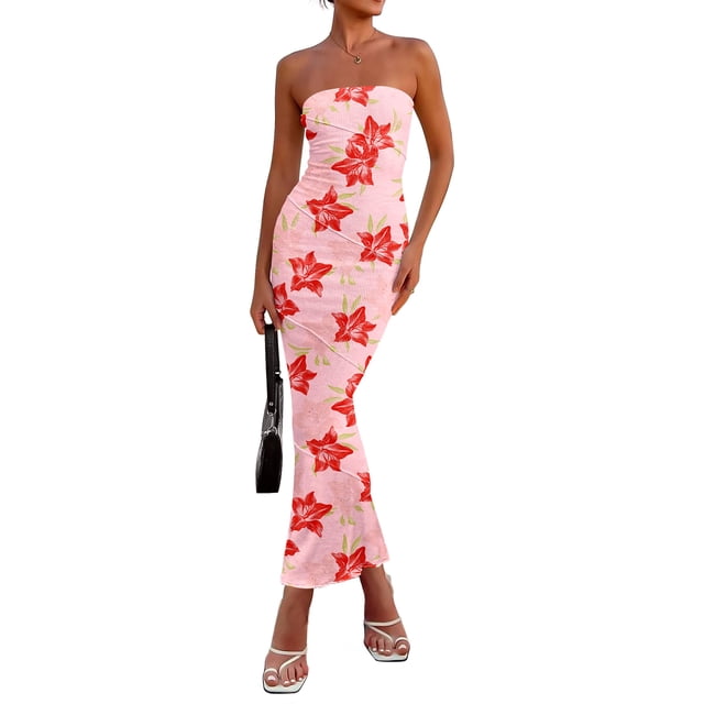 Vestido largo Prettygarden para mujer 2025 con estampado floral acanalado